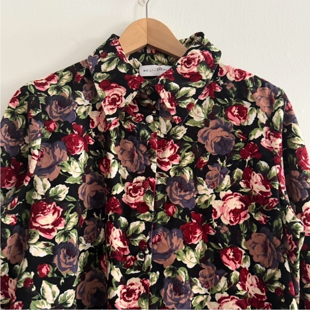WEILI ZHENG Runway Velvet Floral Button Front Maxi Dress Duster Coat Large - Picture 10 of 13